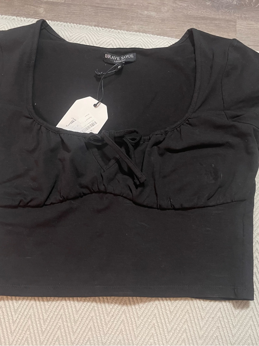 Brave Soul Black Ruched Tie-Front Scoop Crop Top medium nwt new